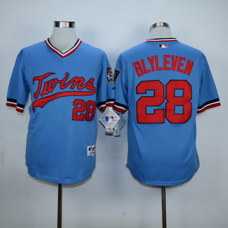 Men Minnesota Twins 28 Blyleven Blue Throwback MLB Jerseys